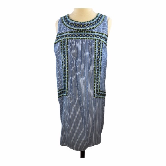 Vineyard Vines Blue Striped Embroidered Mini Shift Dress Large Sleeveless - Picture 10 of 12